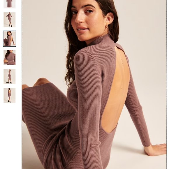 Abercrombie Open-Back Midi Sweater Dress Brown Size Small Regular Length - Picture 3 of 6